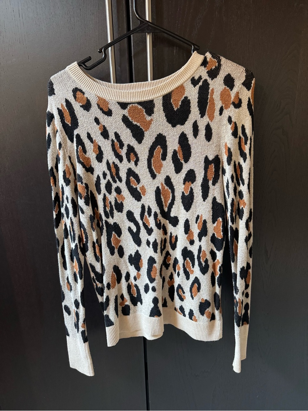 Animal Print Crewneck Sweater - Beige Black Brown